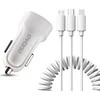 Įkroviklis automobilinis Dudao R7 (2xUSB; 2.4A) + 3in1 laidas lightning+micro+type-C baltas