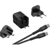 Energizer Ultimate – kelių kištukų ES / JK / JAV GaN 20 W PD maitinimo įkroviklis + USB-C laidas (juodas)