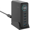 Fixed Fiksuotas GaN 140 įkroviklis 1x USB-A 4x USB-C 5 A (FIXCG140D-4C1A-BK)