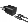 Fixed Fiksuotas Mini USB-C 30W + kabelis USB-C/USB-C, juoda