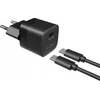Fixed Mini USB-C 20W + kabelis USB-C/USB-C, juoda