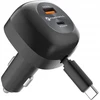 Automobilinis įkroviklis Forcell F-Energy Alu USB C + USB A + ištraukiamas laidas USB C PD QC4.0 SFC2.0 3A 75W juodas