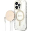 „Guess“ GUBPP14LHMEACSH dėklas + įkroviklis iPhone 14 Pro 6.1" baltas kietas dėklas su marmuru, „MagSafe“