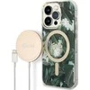 Apple iPhone 14 PRO Guess dėklas Jungle Collection MagSafe + Belaidis Įkroviklis (GUBPP14SH4EACSP) žalios spalvos