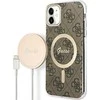Apple iPhone 11 Guess dėklas 4G Print MagSafe + Belaidis Įkroviklis (GUBPP14LH4EACSP) rudos spalvos