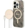 Apple iPhone 14 PRO Guess dėklas 4G Print MagSafe + Belaidis Įkroviklis (GUBPP14MH4EACSW) rudos spalvos