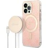Apple iPhone 13 Pro Guess dėklas 4G Print MagSafe + Belaidis Įkroviklis (GUBPP12MH4EACSK) rožinės spalvos