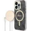 Apple iPhone 14 PRO Guess dėklas 4G Print MagSafe + Belaidis Įkroviklis (GUBPP14LHJEACSA) juodos spalvos