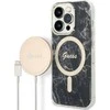 Guess Rinkinys GUBPP14XHMEACSK Dėklas+ Įkroviklis Apple iPhone 14 Pro Max 6,7″ juodos spalvos kietas dėklas Marble MagSa