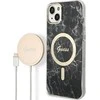 Rinkinys Guess GUBPP14SHMEACSK Case+ Charger iPhone 14 6,1" juodas/juodas kietas dėklas Marble MagSafe