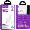 Telefono įkroviklis Hoco USB C QC PD 30W + laidas USB C į USB C N62 baltas