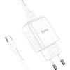 Telefono įkroviklis Hoco USB A 2A 10W + laidas USB A į USB C N2 baltas