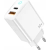 JELLICO sieninis įkroviklis EU13 GaN PD 30W 1xUSB-C + 1xUSB QC3.0 + laidas USB-C - USB-C Baltas