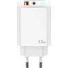 JELLICO sieninis įkroviklis EU13 GaN PD 30W 1xUSB-C + 1xUSB QC3.0 + laidas USB-C - USB-C Baltas