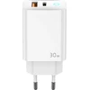JELLICO sieninis įkroviklis EU13 GaN PD 30W 1xUSB-C + 1xUSB QC3.0 + USB-C laidas - Lightning Baltas