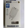 JELLICO sieninis įkroviklis EU19 GaN PD 40W 2xUSB-C + laidas USB-C - USB-C Baltas
