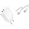 JELLICO sieninis įkroviklis EU19 GaN PD 40W 2xUSB-C + laidas USB-C - USB-C Baltas