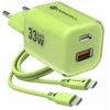 Phone charger Forcell F-Energy GaN III Crystal Color USB C + USB A QC4.0 PD 33W + silicone cable USB C to USB C VT-41 žalias