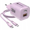 Phone charger Forcell F-Energy GaN III Crystal Color USB C + USB A QC4.0 PD 33W + silicone cable USB C to USB C VT-41 violetinė 0INT