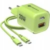 Phone charger Forcell F-Energy GaN III Crystal Color USB C + USB A QC4.0 PD 33W + silicone cable USB C to USB C VT-41 žalias