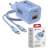 Phone charger Forcell F-Energy GaN III Crystal Color USB C + USB A QC4.0 PD 33W + silicone cable USB C to USB C VT-41 mėlynas