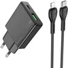 Telefono įkroviklis Hoco Slim USB A + USB C QC3.0 PD 3A 20W + laidas USB C - Lightning N38 juodas