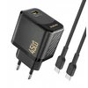 Dudao A28C 45W GaN laidinis įkroviklis + USB-C kabelis – juodos spalvos