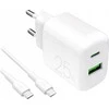 Puro PROLITE 25W USB-A / USB-C sieninis įkroviklis + USB-C – USB-C laidas 1,2 m – baltos spalvos