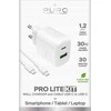 Puro PROLITE 30W USB-A / USB-C sieninis įkroviklis + USB-C – USB-C laidas 1,2 m – baltos spalvos