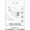 Puro PROLITE 10W 2x USB-A sieninis įkroviklis + USB-A – USB-C kabelis 1.2m – baltos spalvos