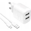 Puro PROLITE 10W 2x USB-A sieninis įkroviklis + USB-A – USB-C kabelis 1.2m – baltos spalvos