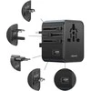 Kelioninis įkroviklis Adapteris USAMS CC308 2xUSB-C 17W 4in1 US/AU/EU/UK juodos spalvos