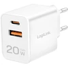 „LogiLink“ įkroviklis „LogiLink PA0369“ USB GaN sieninis įkroviklis, 20 W, 1x USB-C (PD), 1x USB-A, baltas