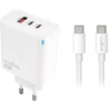 PowerNeed Telforceone Maxlife MXTC-09-65ACC PD QC charger 2x USB-C 1x USB 65W baltas + USB-C - USB-C cable 2.0m 100W