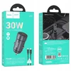 Automobilinis įkroviklis Hoco USB C QC3.0 PD 30W + laidas USB C - Lightning Z57 metalinis pilkas