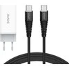 Savio Įkroviklis jungiama į tinklą 65W GaN LA-07 su kablem typu C-USB typ C 100W 1m, balta ir-juoda
