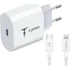 Tinklo įkroviklis T-PHOX ISPEED 20W + kabelis USB-C/lightning baltos spalvos