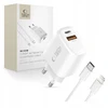 Tech-Protect NCA45W-GAN 2-Port laidinis įkroviklis PD 45W / QC3.0 + Lightning kabelis baltos spalvos
