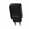 Įkroviklis Teltech Teltech kroviklis jungiama į tinklą GaN USB / Typ-C 65W QC PD juoda TCH-05