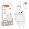 Teltech kroviklis jungiama į tinklą GaN USB+TYP-C 45W PD PPS balta TCH-03