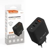 Teltech kroviklis jungiama į tinklą GaN USB / 2x Typ-C 65W czarnyTCH-07