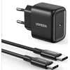 Sieninis įkroviklis UGREEN CD250, 25W, USB-C (juodas) + USB-C į USB-C laidas, 2m (juodas)