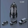 USAMS automobilinis įkroviklis C39 USB+USB-C 60WFast Charge violetinė CC208CC02 (US-CC208)