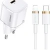USAMS Tinklo įkroviklis 1xUSB-C T36 mini 20W + kabelis USB-C-Lightning baltos spalvos PD3.0 Fast Charging XFKXLOGTL02 (US-CC124+US-SJ484)