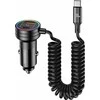 USAMS automobilinis įkroviklis 2xUSB-C 1xUSB-A C33 60W with spring cable Fast Charge juodas CC167CC01 (US-CC167)