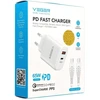 Telefono įkroviklis VEGER USB A + Typ C PD QC3.0 3,25A 65W + laidas USB C į USB C TR67 baltas