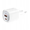 XO laidinis įkroviklis CE21 PD 30W 1x USB-C 1x USB baltos spalvos + kabelis USB-C - USB-C