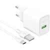 Įkroviklis XO Sieciowa QC 18W 1x USB balta + kabelis USB-C (CE50)