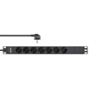 InLine® 19'' lizdų juosta, 7 vietų apsauginis kontaktas, be jungiklio, 2 m, juoda