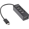 InLine® USB 2.0, 4 prievadų šakotuvas, USB-C kištukas iki 4x USB-A lizdas, juodas, 15 cm, plonas dizainas